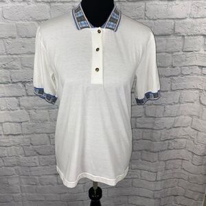 Marcia cotton blend 3 button collared top w/retro design sleeves women S